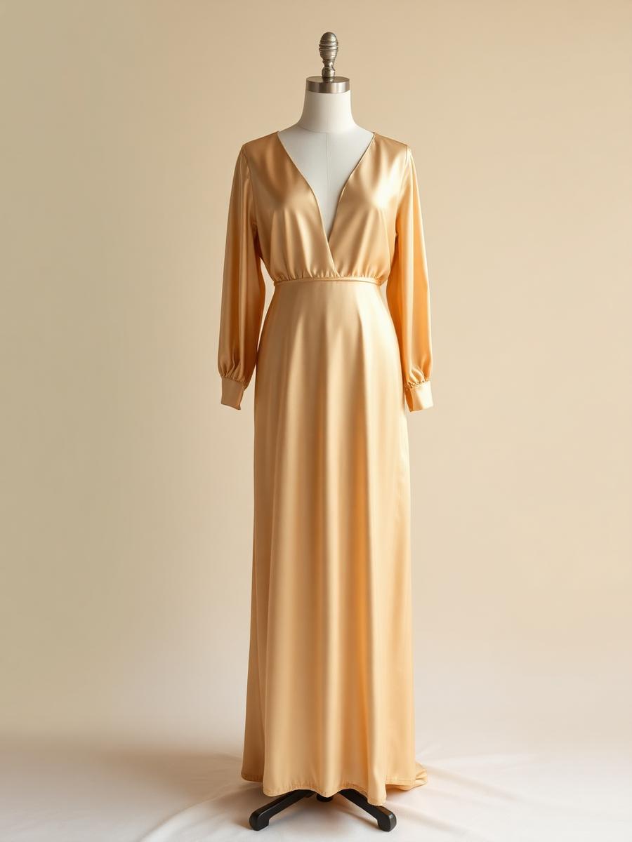 Vestido Longo Seda Champagne na cor Champagne